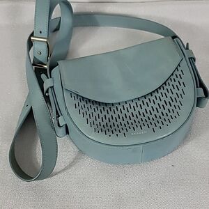 Skagen Lobelle SKY BLUE Mini Perforated Leather Saddle Bag Crossbody cut out